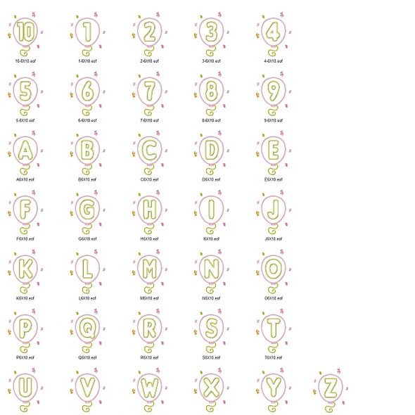 Birthday Balloon Alphabet Embroidery Font Design