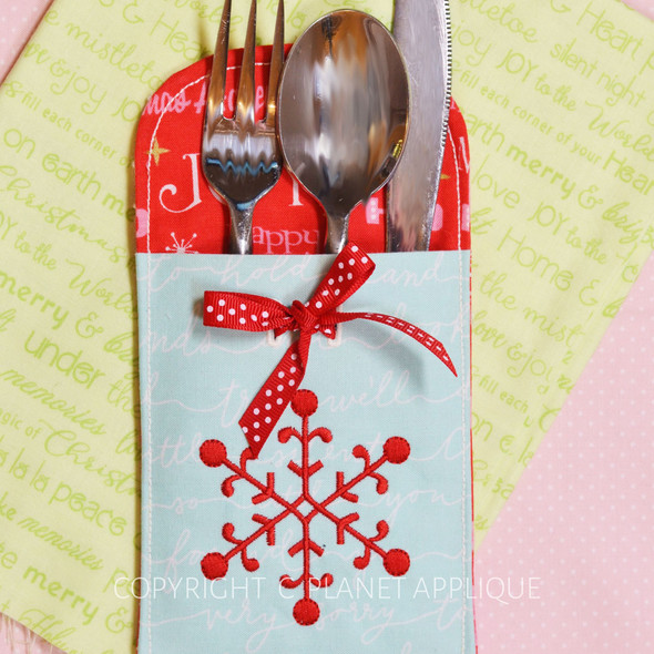 In the Hoop Snowflake Cutlery Holder Embroidery Design