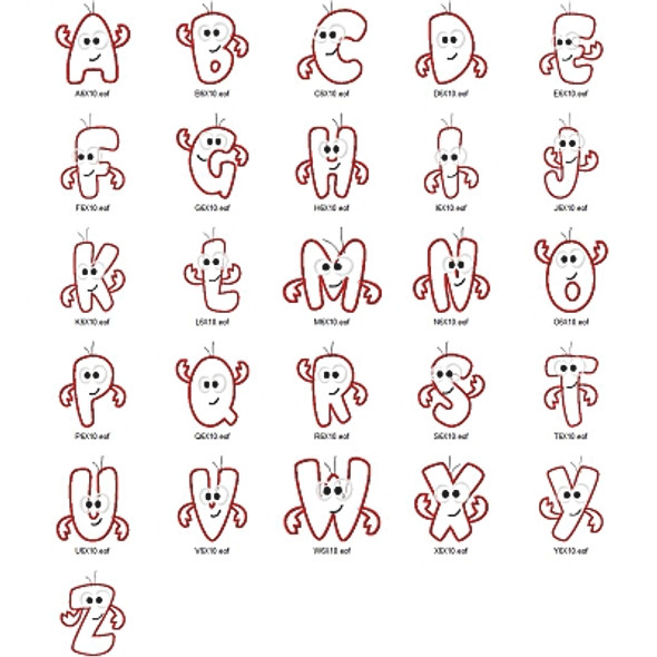 Crawdad Alphabet Embroidery Font Design