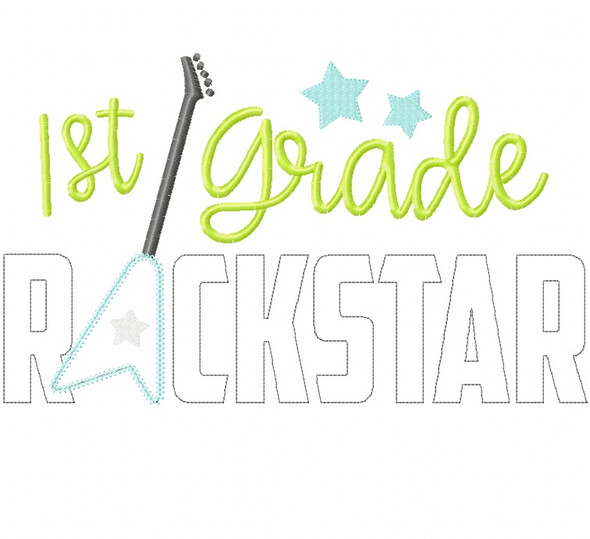 1st Grade Rockstar Vintage and Chain Stitch Applique Machine Embroidery Design