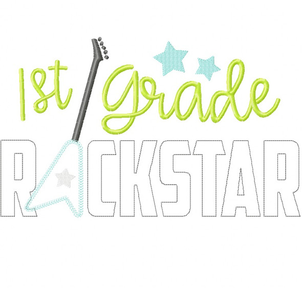 1st Grade Rockstar Vintage and Chain Stitch Applique Embroidery Design