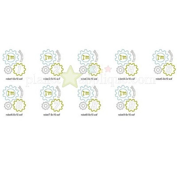 Robot Birthday Set Applique  Embroidery Design