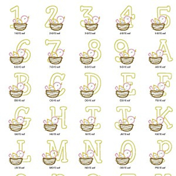 Bird Nest Alphabet Embroidery Font Design