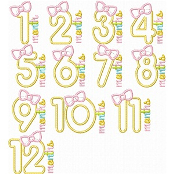 Birth Month Bow Set Machine Embroidery Design