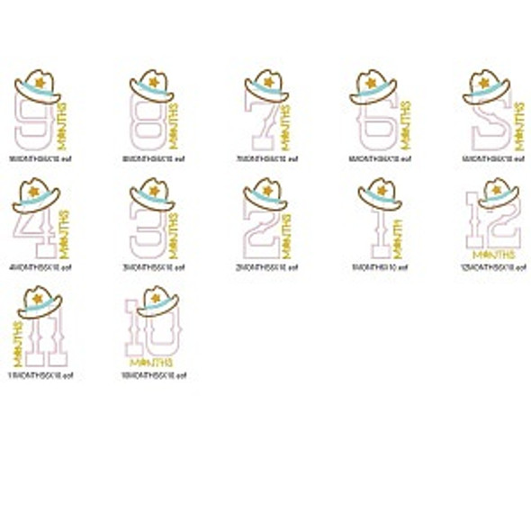 Cowboy Birth Months Machine Embroidery Design