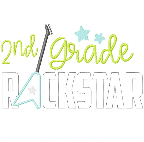 2nd Grade Rockstar Satin and Zigzag Stitch Applique Machine Embroidery Design