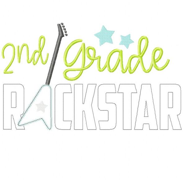 2nd Grade Rockstar Satin and Zigzag Stitch Applique Embroidery Design