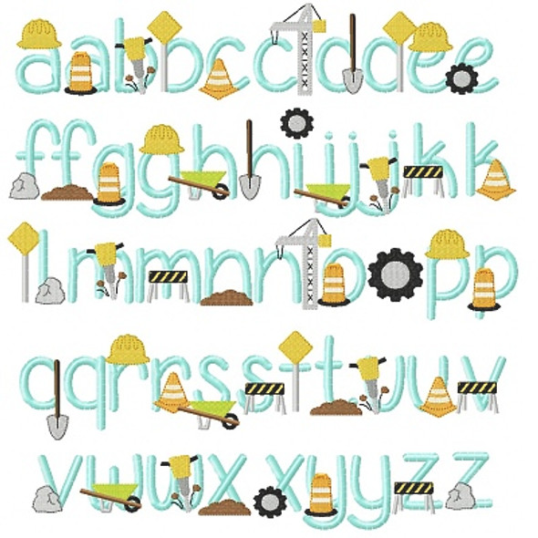 Construction Embroidery Font Design Alphabet