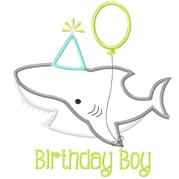Birthday Shark Applique Machine Embroidery Design