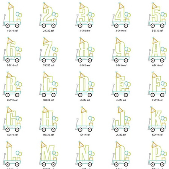 Birthday Wagon Alphabet  Embroidery Design Font