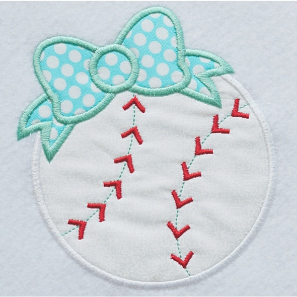 Bow Baseball Applique Machine Embroidery Design