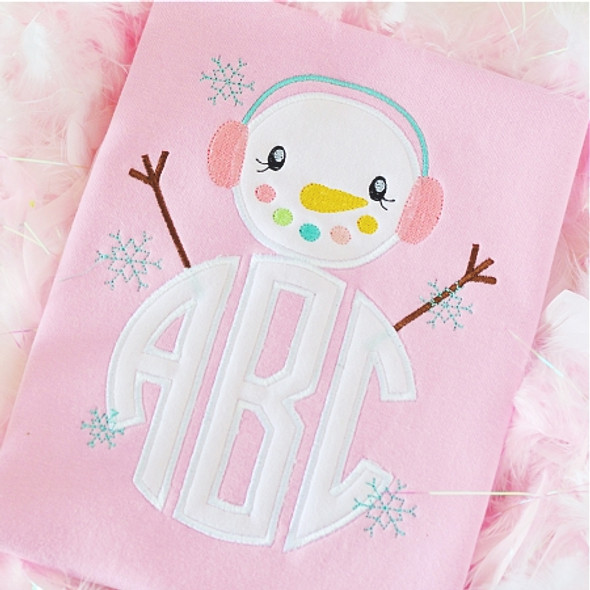 Snowman Monogram Alpha Machine Embroidery Design