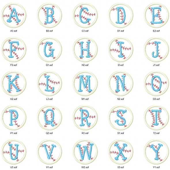 Tiny Baseball Alpha Machine Embroidery Design