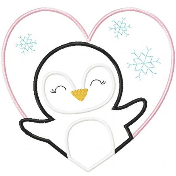Valentine Penguin Patch Machine Embroidery Design
