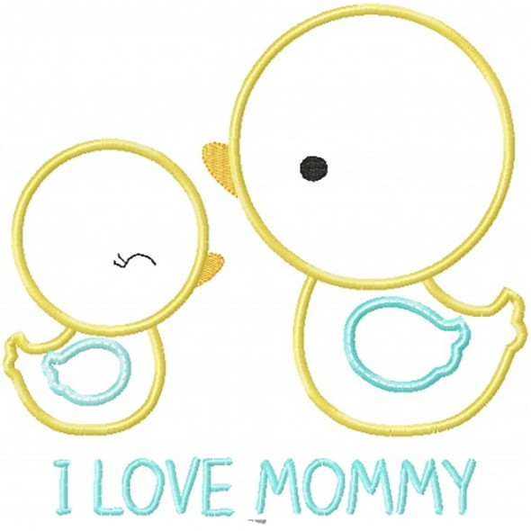 I Love Mommy Ducks Applique Machine Embroidery Design