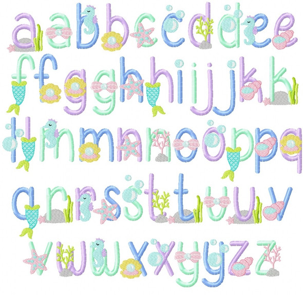 Mermaid Embroidery Font Design Alphabet