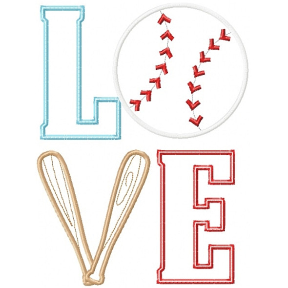Baseball Love Applique Machine Embroidery Design