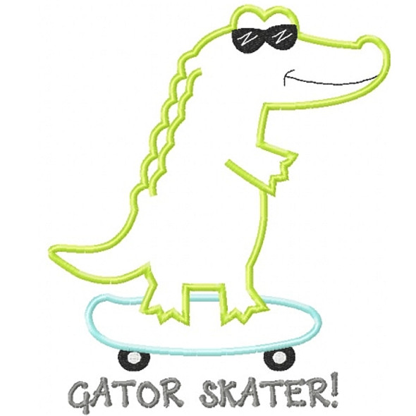 Skateboard Gator Applique Machine Embroidery Design