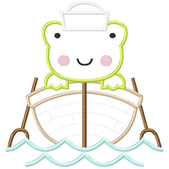 Sailboat Frog Applique Machine Embroidery Design