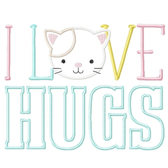 I Love Hugs Kitty Applique Machine Embroidery Design