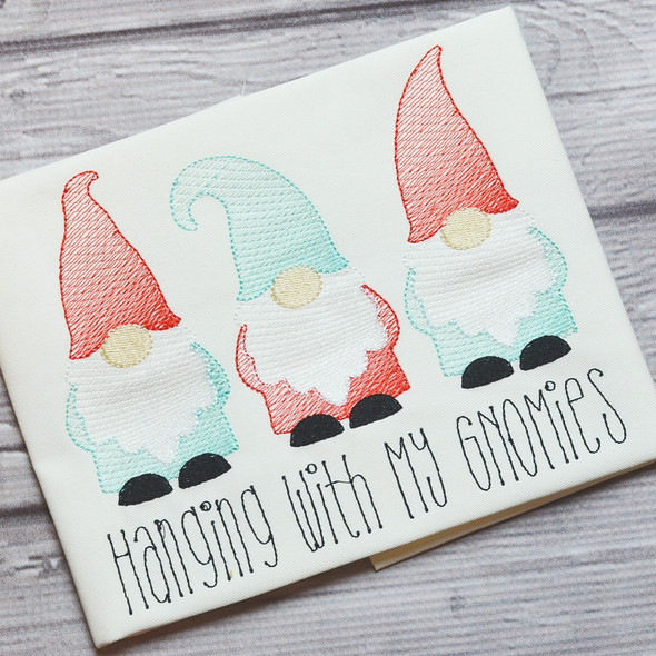 Gnomes Sketch Filled Stitch Machine Embroidery Design