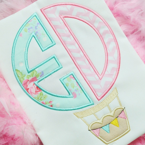 Hot Air Balloon Monogram Alpha Machine Embroidery Design