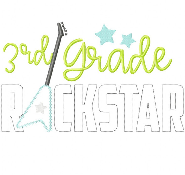 3rd Grade Rockstar Vintage and Chain Stitch Applique Machine Embroidery Design