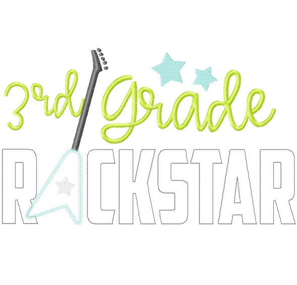 3rd Grade Rockstar Vintage and Chain Stitch Applique Embroidery Design