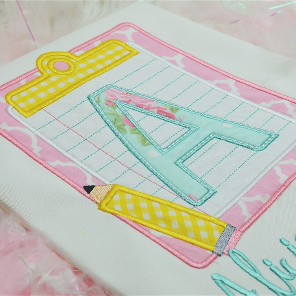 Back to School Clipboard Applique Alphabet Font Monogram Machine Embroidery Design