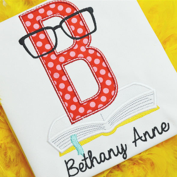Back to School Book Applique Alphabet Font Monogram Embroidery Machine Design