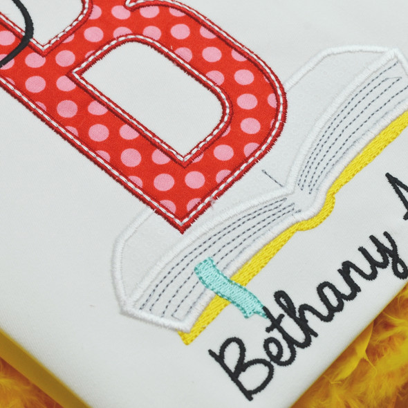 Back to School Book Applique Alphabet Font Monogram Embroidery Machine Design