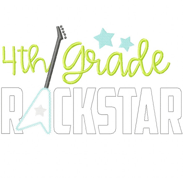 4th Grade Rockstar Vintage and Chain Stitch Applique Machine Embroidery Design