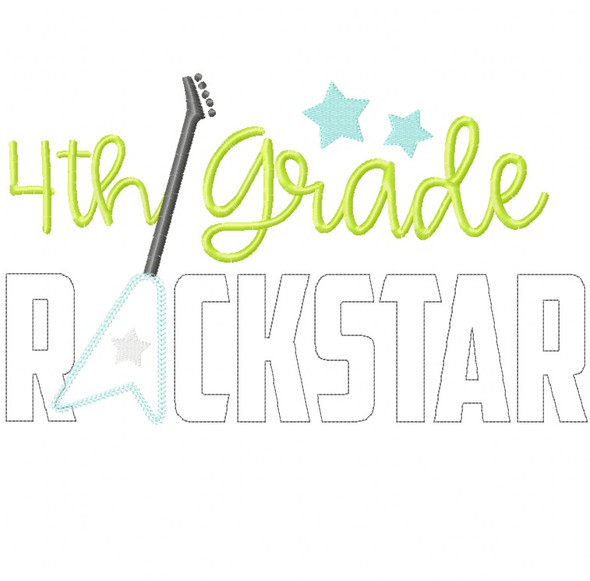 4th Grade Rockstar Vintage and Chain Stitch Applique Embroidery Design