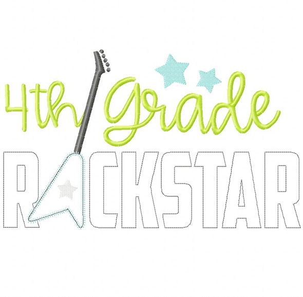 4th Grade Rockstar Satin and Zigzag Stitch Applique Embroidery Design