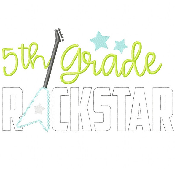 5th Grade Rockstar Vintage and Chain Stitch Applique Machine Embroidery Design