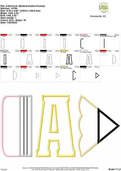 Back to School Pencil Frame Monogram Alphabet Font Machine Embroidery Design