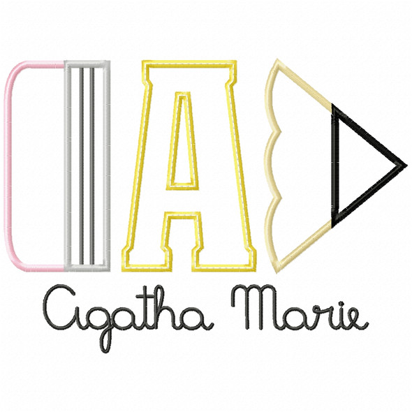 Back to School Pencil Frame Monogram Alphabet Font Machine Embroidery Design