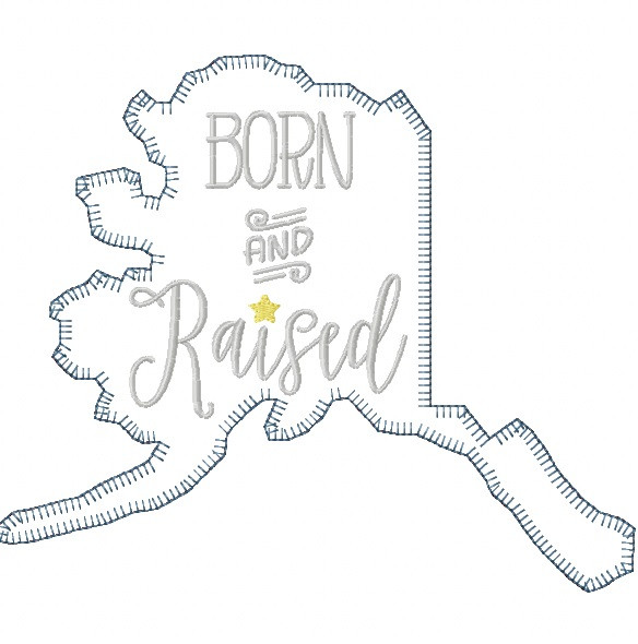 Alaska Born and Raised Vintage and Blanket Stitch Applique