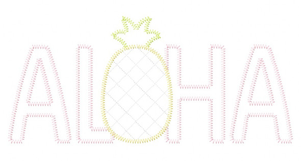 Aloha Pineapple Satin and Zig Zag Applique  Embroidery Design