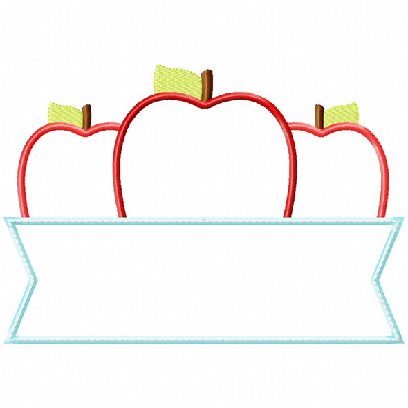 Apple Banner Satin and Zigzag Applique  Embroidery Design