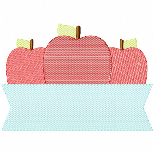 Apple Banner Stitch and Sketch Fill Applique Embroidery Design
