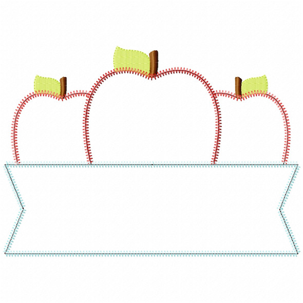 Apple Banner Satin and Zigzag Applique  Embroidery Design