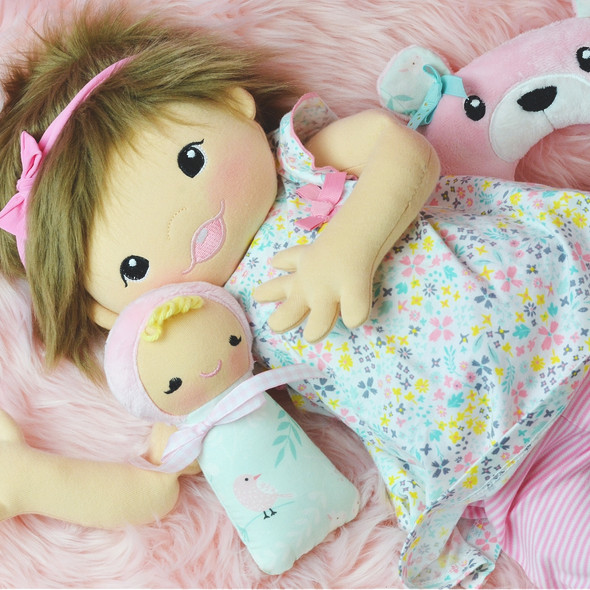 In the Hoop Posable April Baby Doll Plushie Machine Embroidery Design Birthday Gift