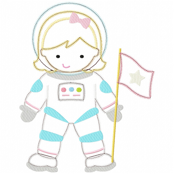 Astronaut Girl Satin and Zigzag Applique Embroidery Design