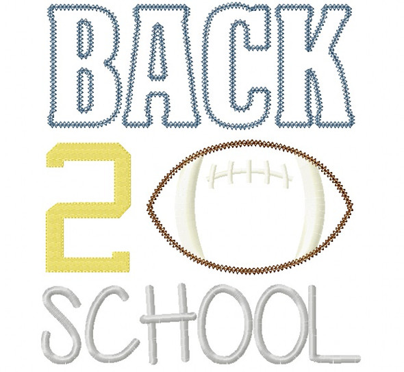 Back 2 School Football Vintage and Chain Stitch Applique Machine Embroidery Design