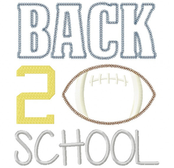 Back 2 School Football Vintage and Chain Stitch Applique Embroidery Design