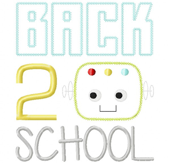Back 2 School Robot Vintage and Chain Stitch Applique Machine Embroidery Design