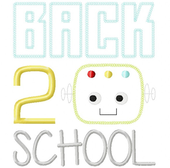 Back 2 School Robot Vintage and Chain Stitch Applique Embroidery Design