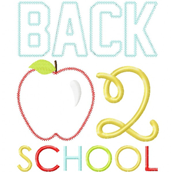 Back 2 School Apple Vintage and Chain Stitch Applique Machine Embroidery Design