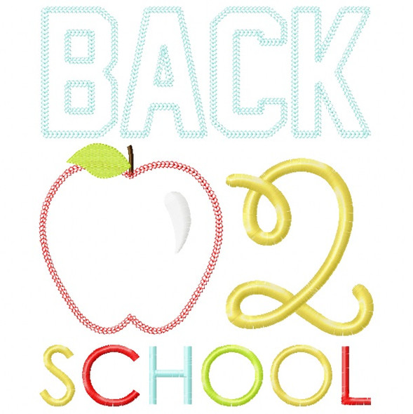 Back 2 School Apple Vintage and Chain Stitch Applique Embroidery Design